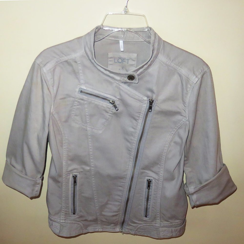 LOFT Khaki-colored Denim Jacket, Stretch, Sz 8 - Picture 6 of 7